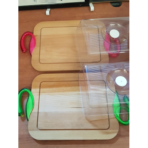 310 - 2 x Cheese Serving Sets (Wooden Tray / Board with Plastic Cover)