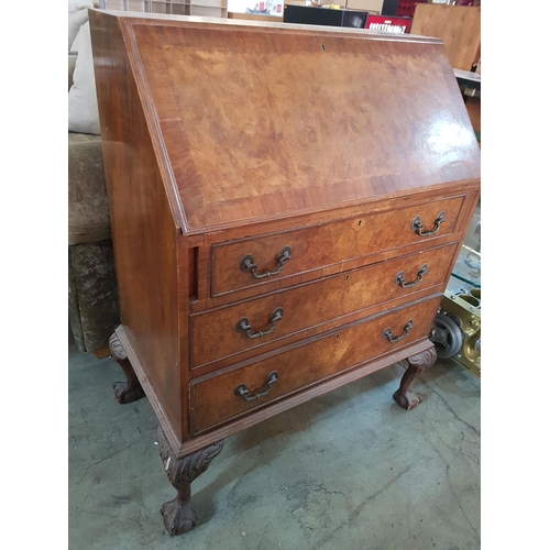 94 - Vintage Queen Anne Style Bureau with 3 - Drawers Bellow A Fall Front with a Fitted Pigeon Hole Inter... 