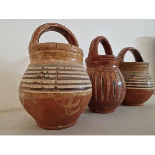 136 - Set of 3 x Antique Handled Pots of Bulgarian Origin, (Approx. H: 25cm)