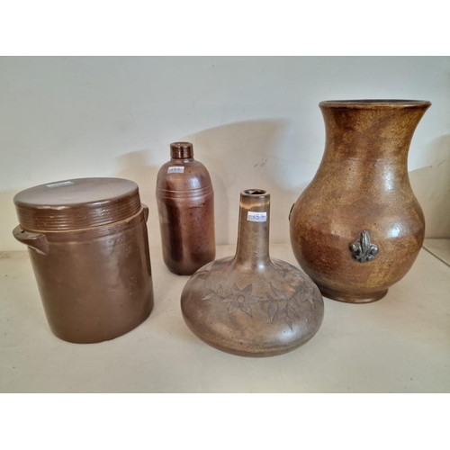 137 - Collection of 4 x Vintage French Stoneware Pots, One Decorated with Fleur De Lyse, (Tallest Approx. ... 