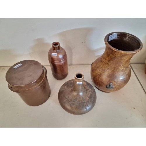 137 - Collection of 4 x Vintage French Stoneware Pots, One Decorated with Fleur De Lyse, (Tallest Approx. ... 