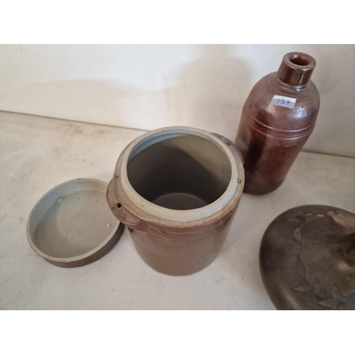 137 - Collection of 4 x Vintage French Stoneware Pots, One Decorated with Fleur De Lyse, (Tallest Approx. ... 