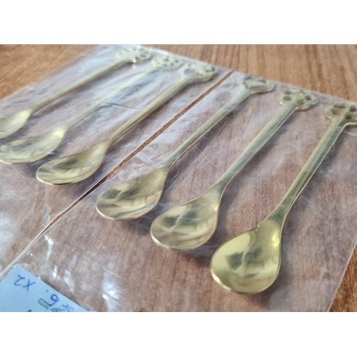 141 - Set of 6 x 'Casa Bugatti' (Italy) Gold Tone Finish 18/10 Stainless Steel Tea Spoons with Different L... 