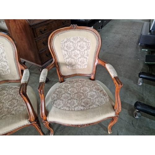 143 - Pair of Vintage Carved Wood Arm Chairs with Embroidered Padded Seat, Back Rest and Arm Rests over Ca... 