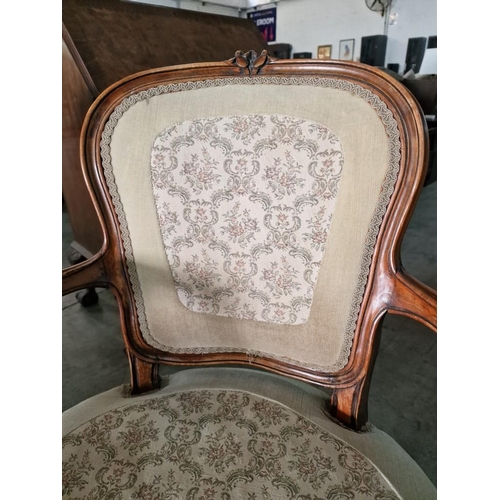 143 - Pair of Vintage Carved Wood Arm Chairs with Embroidered Padded Seat, Back Rest and Arm Rests over Ca... 