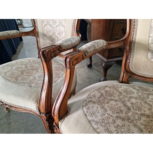 143 - Pair of Vintage Carved Wood Arm Chairs with Embroidered Padded Seat, Back Rest and Arm Rests over Ca... 