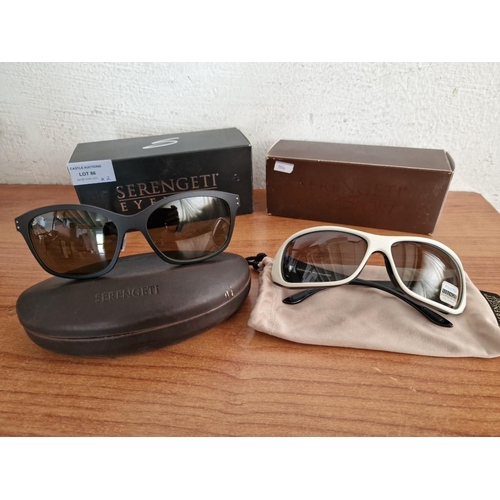 86 - 2 x Pairs of Serengeti Polarized Sunglasses, One with Case, 2 Boxes, Unused, (2)