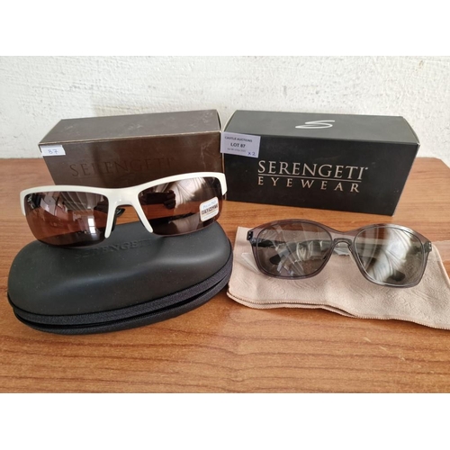 87 - 2 x Pairs of Serengeti Polarized Sunglasses, One with Case and 2 Boxes, Unused, (2)