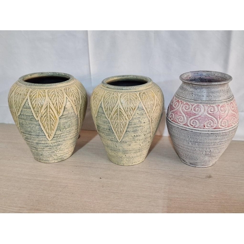 102 - Collection of 3 x Aztec / Mexican Style Terracotta Garden Pots / Planters, (Tallest Approx. H: 28cm)... 