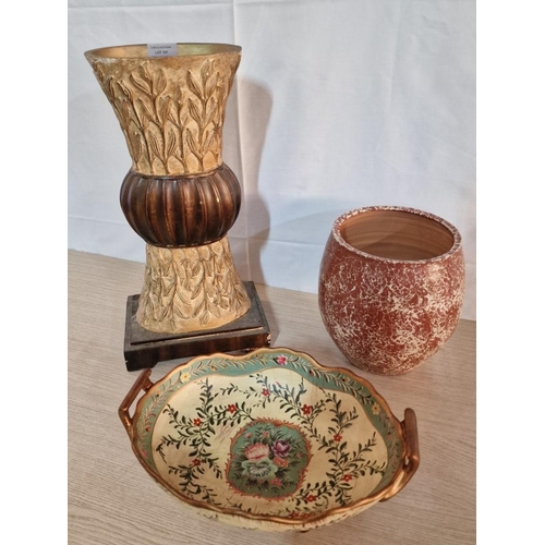 107 - 2 x Decorative Vases and Twin Handled 4-Footed Bowl with Floral Decoration, (Tallest Approx. H: 44cm... 