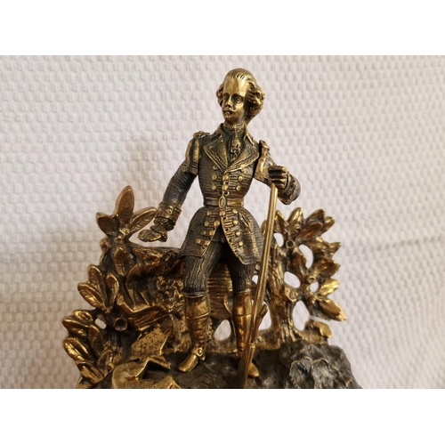 129 - Decorative Solid Brass Mantel Clock with Rifleman Figure on Top and Crossed Sword and Rifle Decorati... 