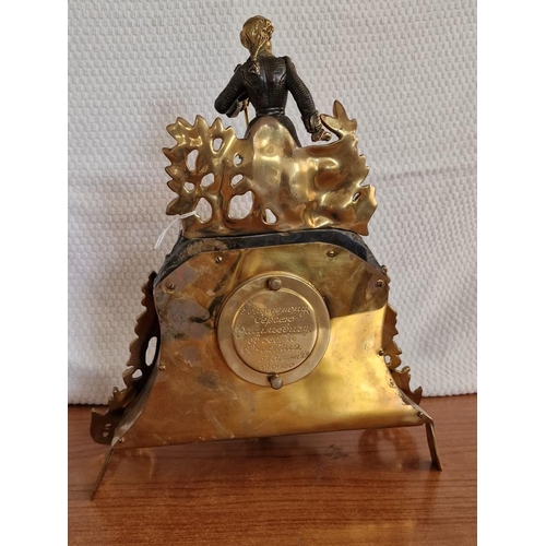 129 - Decorative Solid Brass Mantel Clock with Rifleman Figure on Top and Crossed Sword and Rifle Decorati... 