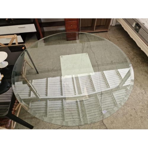 110 - Designer Round Glass Dining Table with Solid Stone Column Pedestal Base, (Approx. Ø: 150cm, Thick 15... 