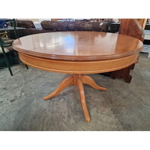 156 - Light Wood Round Extendable Pedestal Dining Table, (Approx. Ø: 120cm, Extension: 40cm)