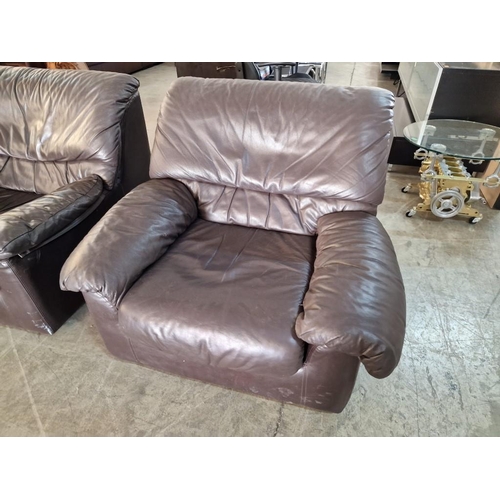 157 - Brown Leather 3-Piece Suite, of 2-Seater Sofas and Pair of Matching Armchairs, (3)