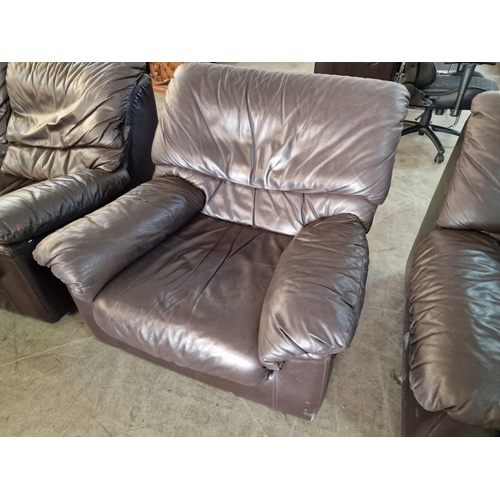 157 - Brown Leather 3-Piece Suite, of 2-Seater Sofas and Pair of Matching Armchairs, (3)