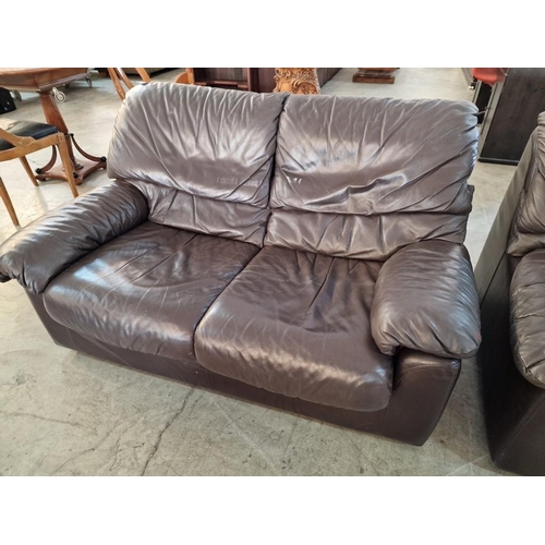 157 - Brown Leather 3-Piece Suite, of 2-Seater Sofas and Pair of Matching Armchairs, (3)