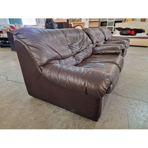 157 - Brown Leather 3-Piece Suite, of 2-Seater Sofas and Pair of Matching Armchairs, (3)