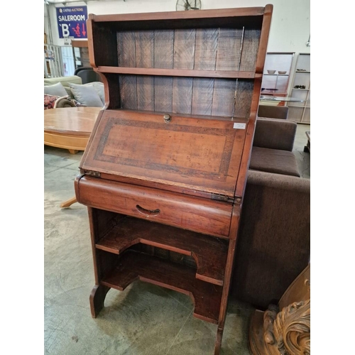 159 - Antique Solid Wood Ladies Writing Desk / Bureau with Bookcase Over, (Approx. 60 x 32 x 125cm)