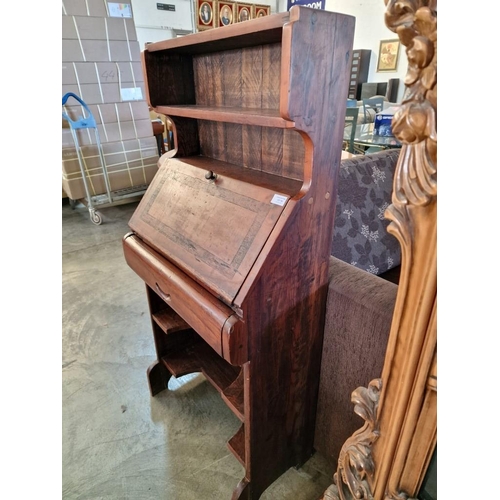 159 - Antique Solid Wood Ladies Writing Desk / Bureau with Bookcase Over, (Approx. 60 x 32 x 125cm)