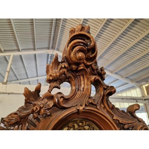 160 - Italian Rococo Grandfather Clock Carved from Limewood with a Kieninger German Mechanical 3-Weight Mo... 