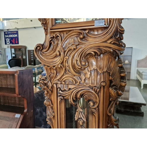 160 - Italian Rococo Grandfather Clock Carved from Limewood with a Kieninger German Mechanical 3-Weight Mo... 