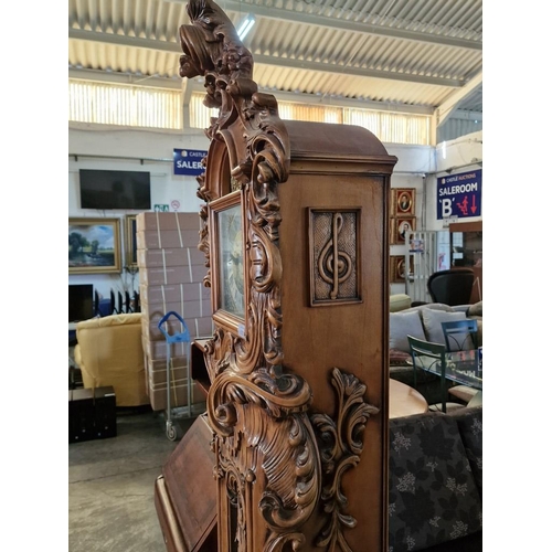 160 - Italian Rococo Grandfather Clock Carved from Limewood with a Kieninger German Mechanical 3-Weight Mo... 