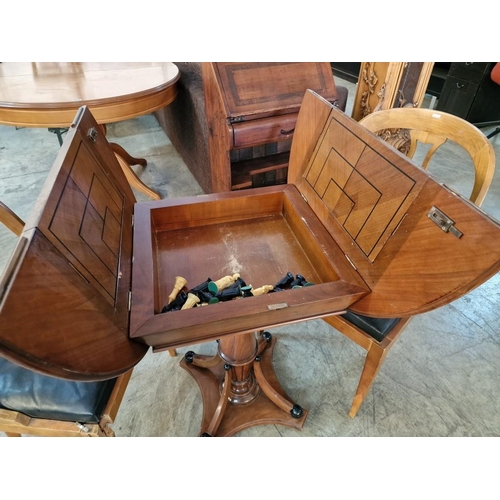 161 - Classical Style Round Games Table with Turned Pedestal Leg, Folding Top with Revolving Board and Che... 