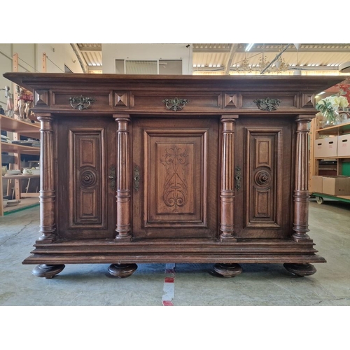 115 - Antique Swiss Oak Sideboard / Buffet Unit with 3-Drawers Over 3-Cupboards with Carved Panels and Bun... 