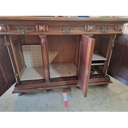 115 - Antique Swiss Oak Sideboard / Buffet Unit with 3-Drawers Over 3-Cupboards with Carved Panels and Bun... 