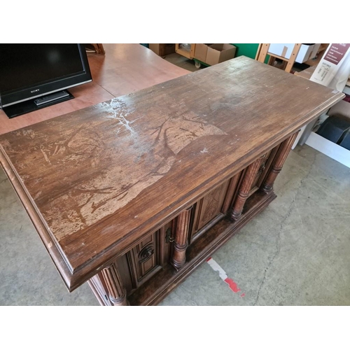 115 - Antique Swiss Oak Sideboard / Buffet Unit with 3-Drawers Over 3-Cupboards with Carved Panels and Bun... 