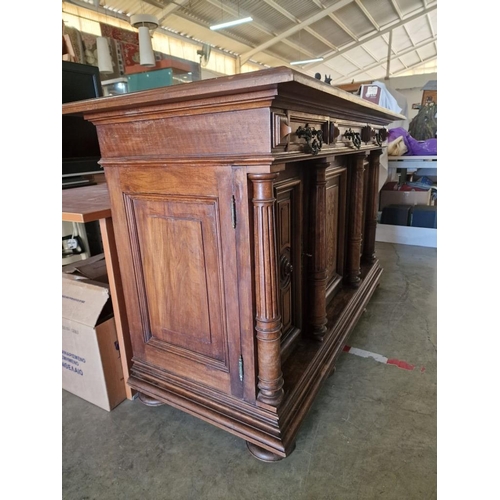 115 - Antique Swiss Oak Sideboard / Buffet Unit with 3-Drawers Over 3-Cupboards with Carved Panels and Bun... 