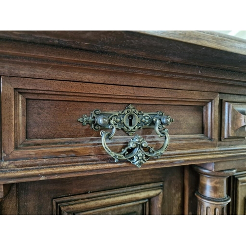 115 - Antique Swiss Oak Sideboard / Buffet Unit with 3-Drawers Over 3-Cupboards with Carved Panels and Bun... 