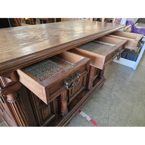 115 - Antique Swiss Oak Sideboard / Buffet Unit with 3-Drawers Over 3-Cupboards with Carved Panels and Bun... 