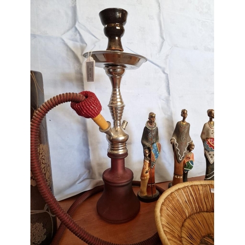 162 - Shisha Pipe, Glass Vase, 3 x African Ornaments and Woven Bowl (6)