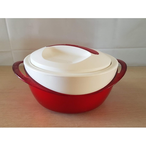 170 - Set of 2 x Red and White Thermal Hot / Gold Serving Bowls with Lids