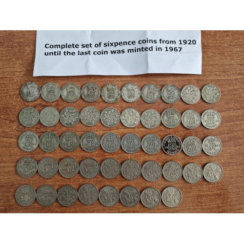 76 - British Coin Collection. Set of Sixpence Coins, Consecutive Date Run from 1920 to 1967 (Last Year of... 