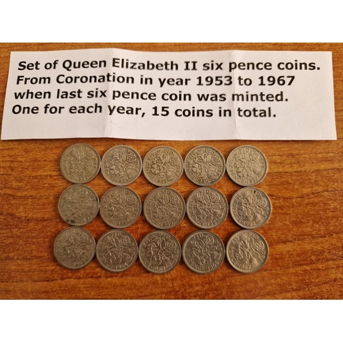 76A - British Coin Collection. Set of Queen Elizabeth II Sixpence Coins, Consecutive Date Run from 1953 (C... 