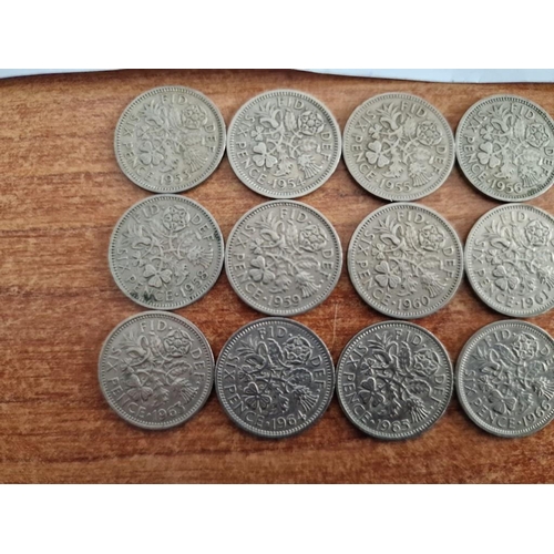 76A - British Coin Collection. Set of Queen Elizabeth II Sixpence Coins, Consecutive Date Run from 1953 (C... 