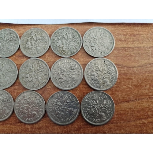 76A - British Coin Collection. Set of Queen Elizabeth II Sixpence Coins, Consecutive Date Run from 1953 (C... 