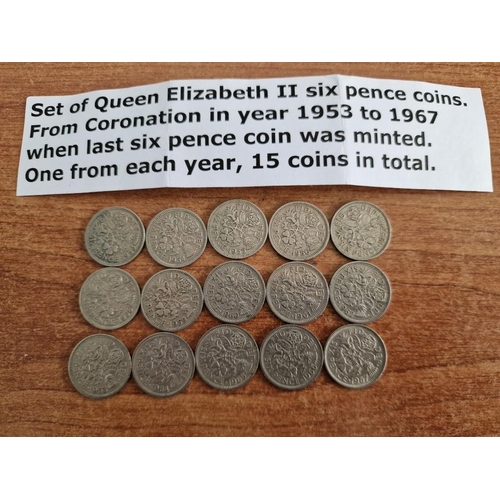 76B - British Coin Collection. Set of Queen Elizabeth II Sixpence Coins, Consecutive Date Run from 1953 (C... 