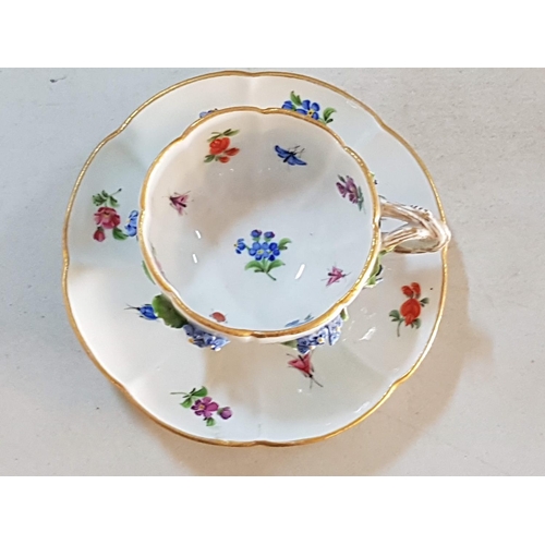 61 - Antique Cabinet Cup & Saucer with Raised Floral Decoration, Crossed Swords Mark to Base, Believed to... 