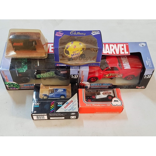 62 - 4 x Boxed of Promotional Die Cast Model inc; Cadbury's Mini Eggs & 2 x Boxed Marvel Hulk & Spiderman