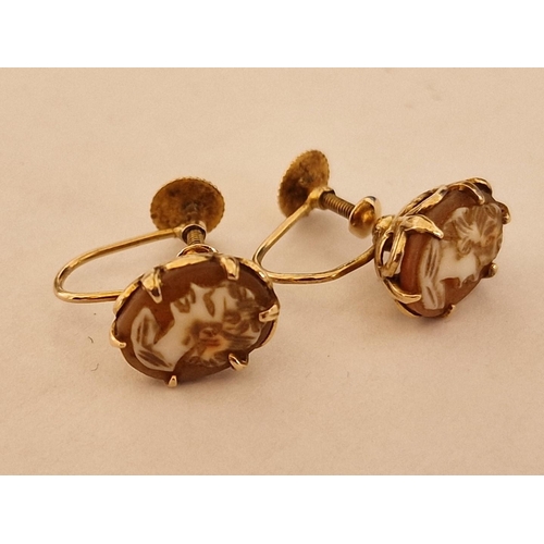 730 - Pair of Vintage 9ct Gold Cameo Earrings with Screw Backs, (Approx. 2.0g Total Weight, 11 x 9mm Overa... 