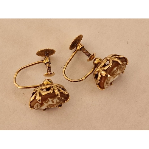 730 - Pair of Vintage 9ct Gold Cameo Earrings with Screw Backs, (Approx. 2.0g Total Weight, 11 x 9mm Overa... 