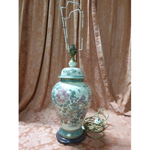 713 - Large Table Lamp (H:47cm) Porcelain Chinese Pattern (Chrysanthemum Base, No Shade), (Un-Tested)