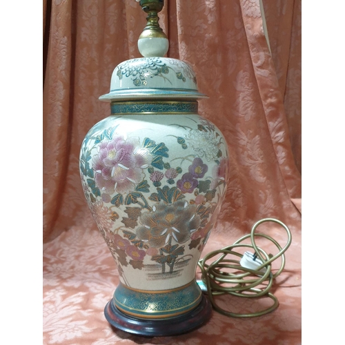 713 - Large Table Lamp (H:47cm) Porcelain Chinese Pattern (Chrysanthemum Base, No Shade), (Un-Tested)