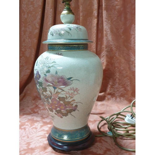 713 - Large Table Lamp (H:47cm) Porcelain Chinese Pattern (Chrysanthemum Base, No Shade), (Un-Tested)