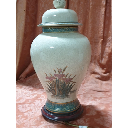 713 - Large Table Lamp (H:47cm) Porcelain Chinese Pattern (Chrysanthemum Base, No Shade), (Un-Tested)