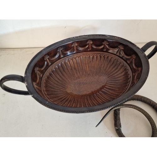 721 - Decorative Metal Twin Handle Bowl (Approx. 44 x 26 x 17cm), Together with Metal Snake Ornament, (App... 